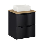 Set VANO 50cm: mobile sottolavabo con cassetti + piano per lavabo in rovere chiaro + lavabo rettangolare da appoggio bianco