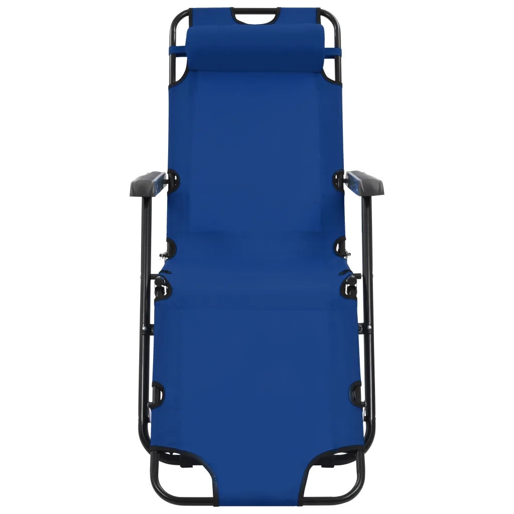 Lettini Prendisole 2 pz | Sdraio da giardino | Lettino da sole Pieghevoli con Poggiagambe Acciaio Blu