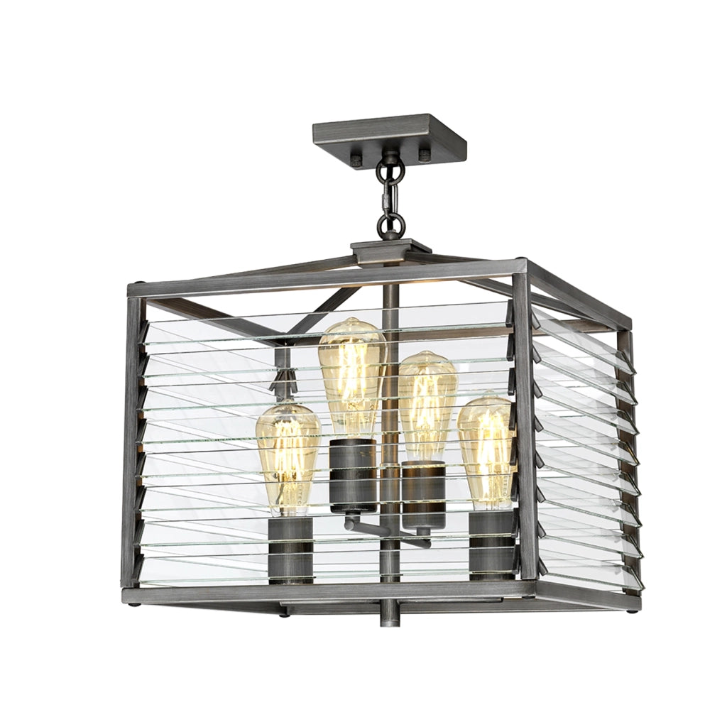 Lampadario Industrial Nordico Louvre Acciaio Canna Di Fucile Vetro 4 Luci E27