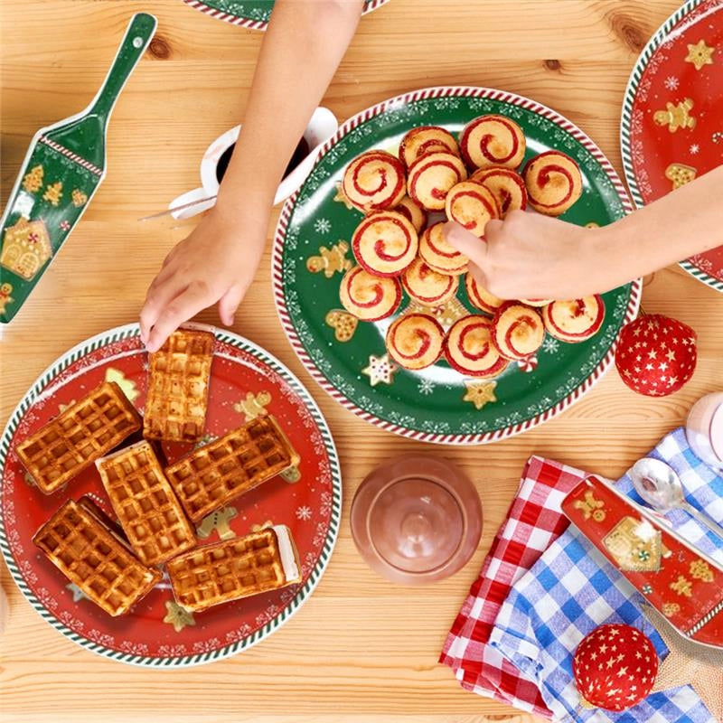 MA MAISON PIATTO DA PORTATA CON PALETTA 26 CM ROSSO O VERDE STILE NATALIZIO COOKIES ASSORTITO