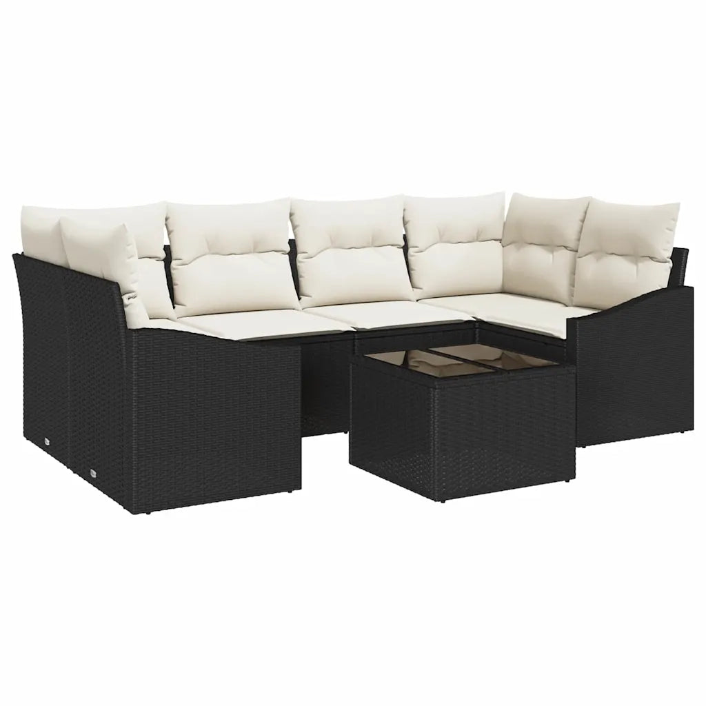 Set di divani con cuscino 7 pcs Nero e Crema polyrattan