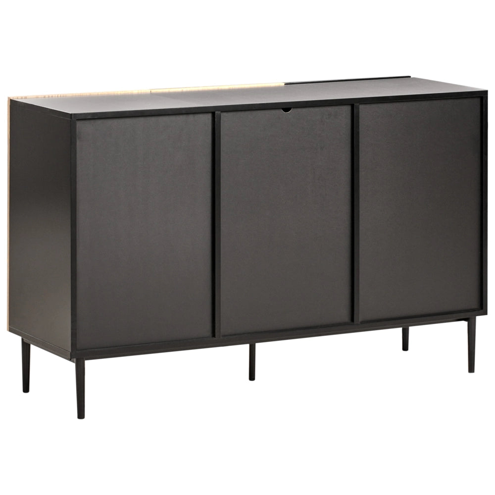 Credenza moderna a 3 ante in MDF legno chiaro e nero a coste stile moderno