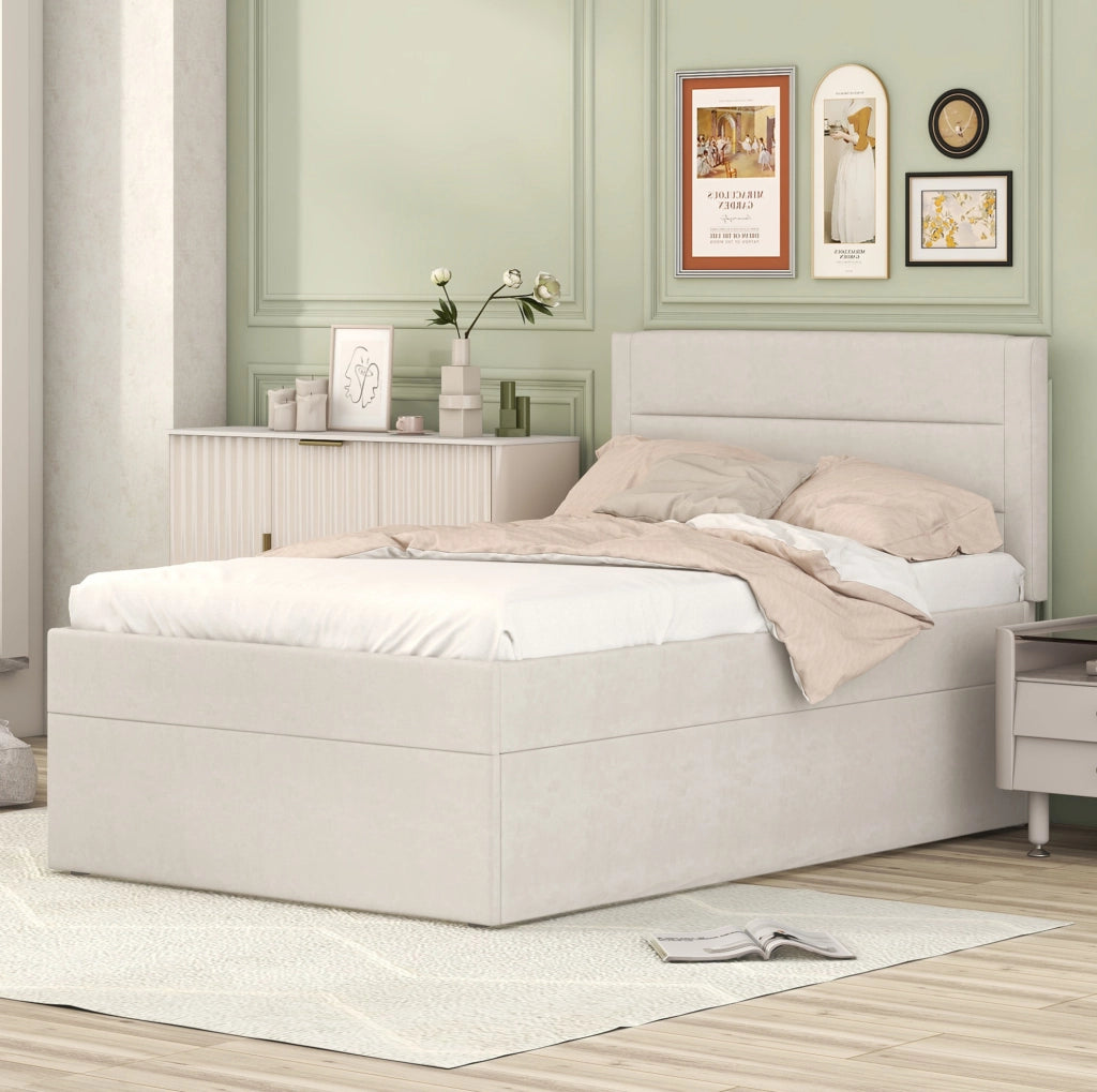 Letto imbottito 90x200 cm con contenitore beige