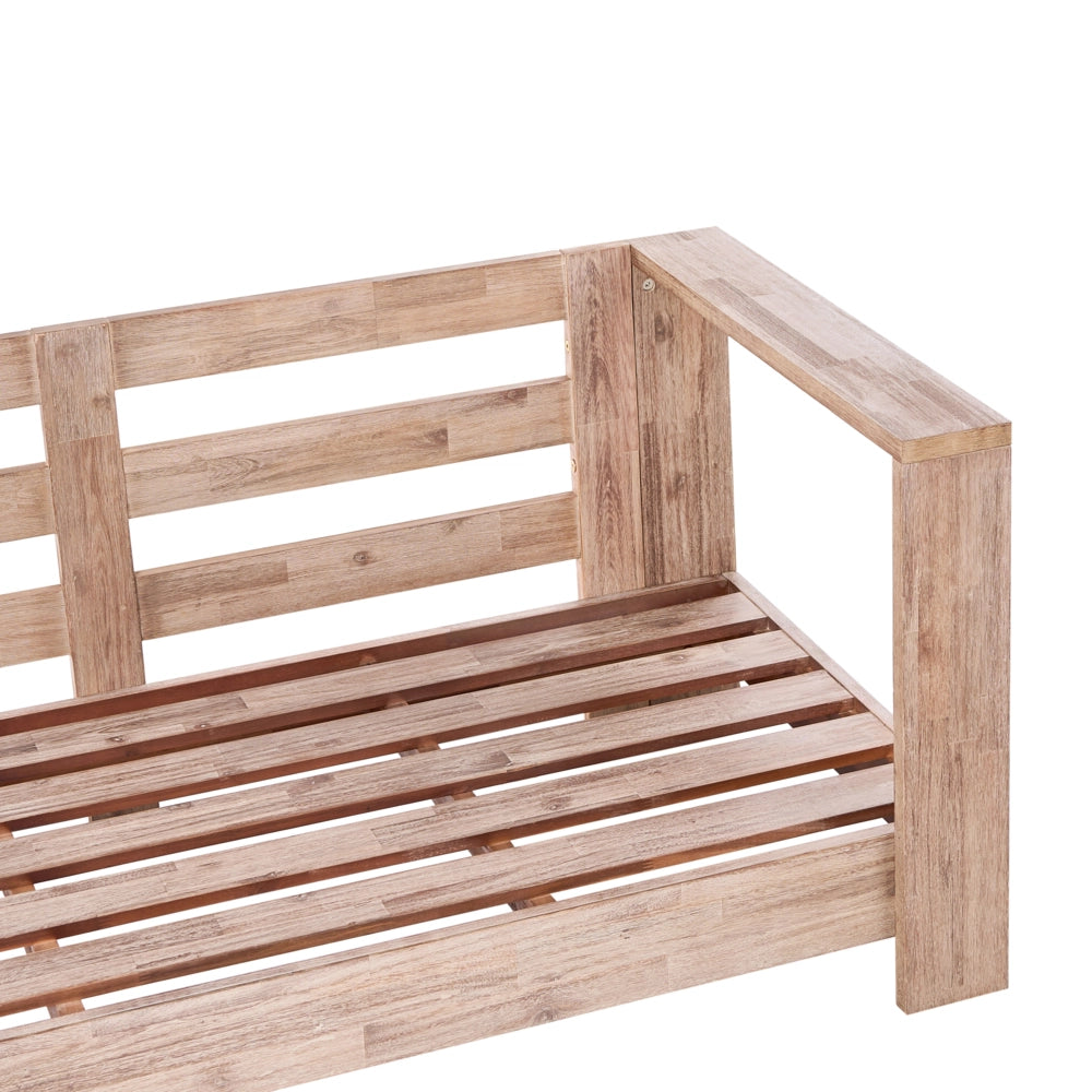 Set Lounge da Esterno con Divano Angolare Sinistro a 5 Posti in Legno di Acacia Certificato Chiaro con Cuscini Rossi e Tavolino Laterale
