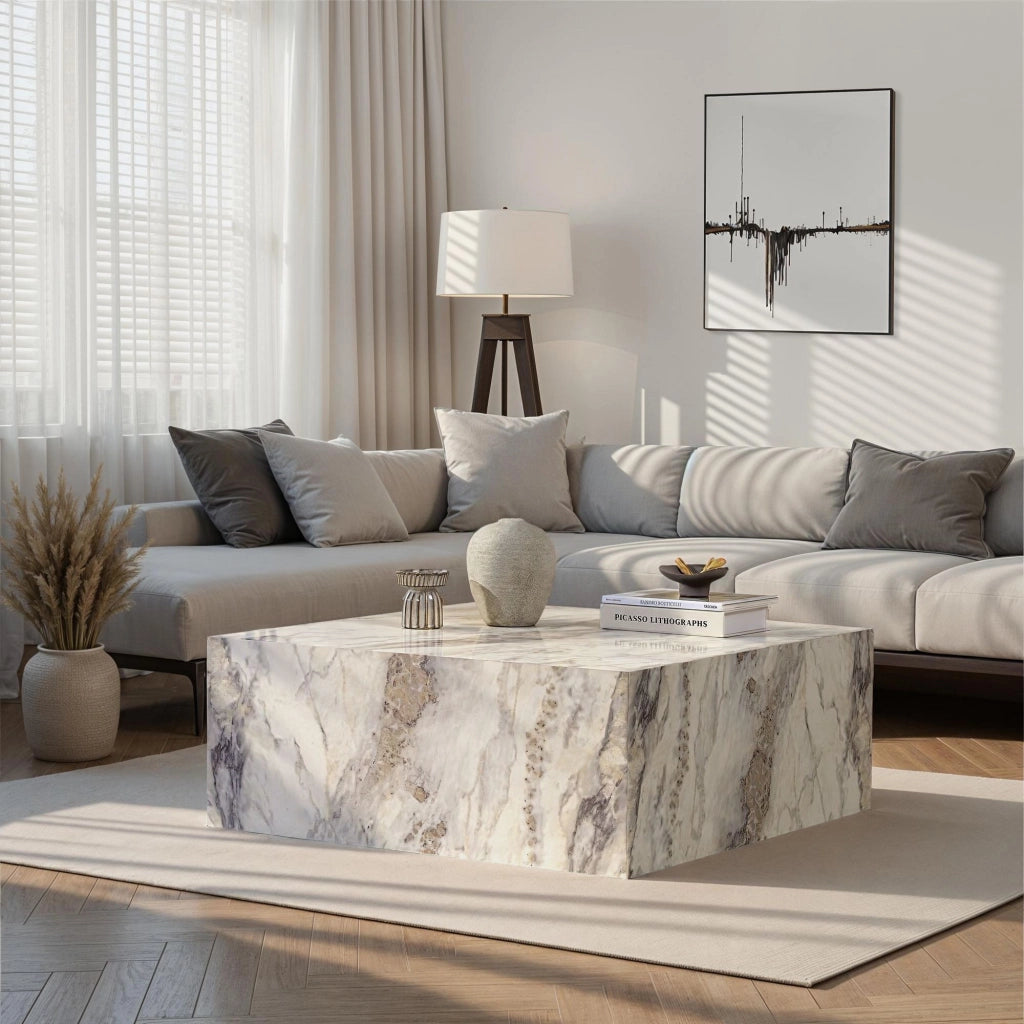 Tavolino da caffè in legno "Prizma" - 90 x 90 x 35 cm - Marmo Fresia
