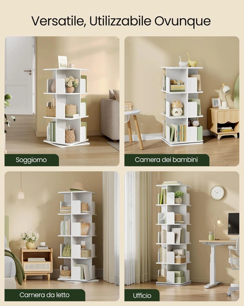 Libreria Girevole a 5 Livelli, Libreria Alta e Stretta, Scaffale d'Angolo a Pavimento, Scaffale Girevole per Libri, Rovere Chiaro