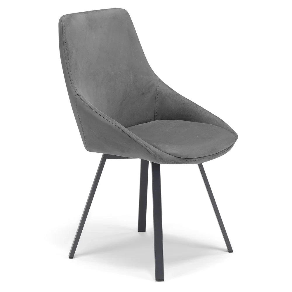 Set 4 sedie imbottita per sala da pranzo ASIA, design moderno, gambe in metallo finitura antracite, rivestimento in tessuto idrorepellente effetto scamosciato colore Grigio Fumo