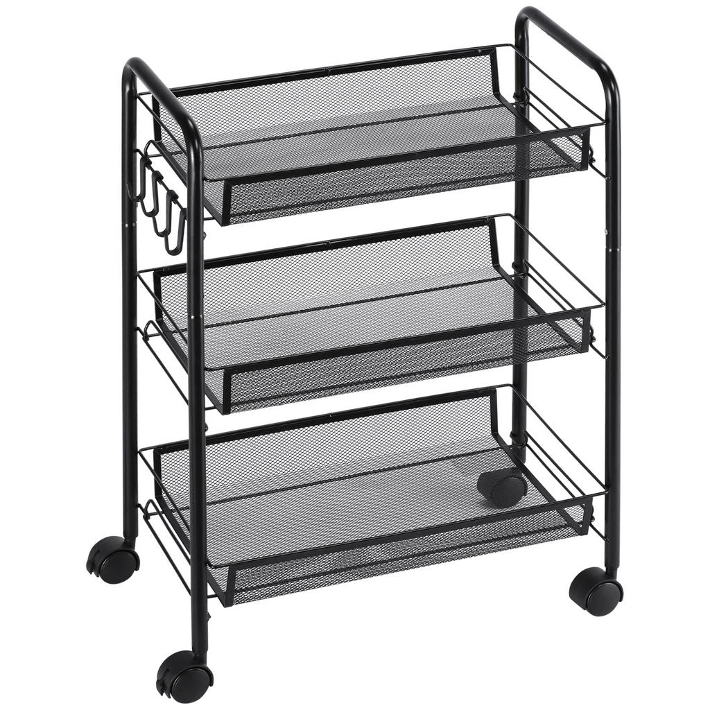 CARRELLO DA CUCINA A 3 LIVELLI CON CESTI REMOVIBILI 41.5LX26.5X63CM ACCIAIO NERO