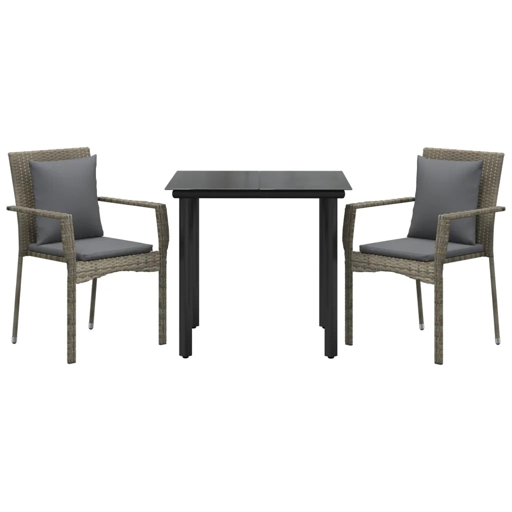 Set Salotto Giardino 3 pz | Set di Mobili da Esterno con Cuscini Nero e Grigio Polyrattan