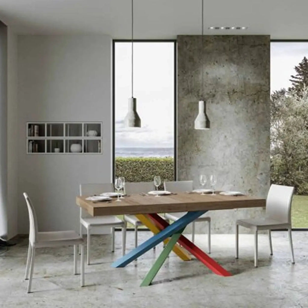 Tavolo allungabile 160/420x90 cm Volantis Premium colore quercia natura gambe multicolore 4/B