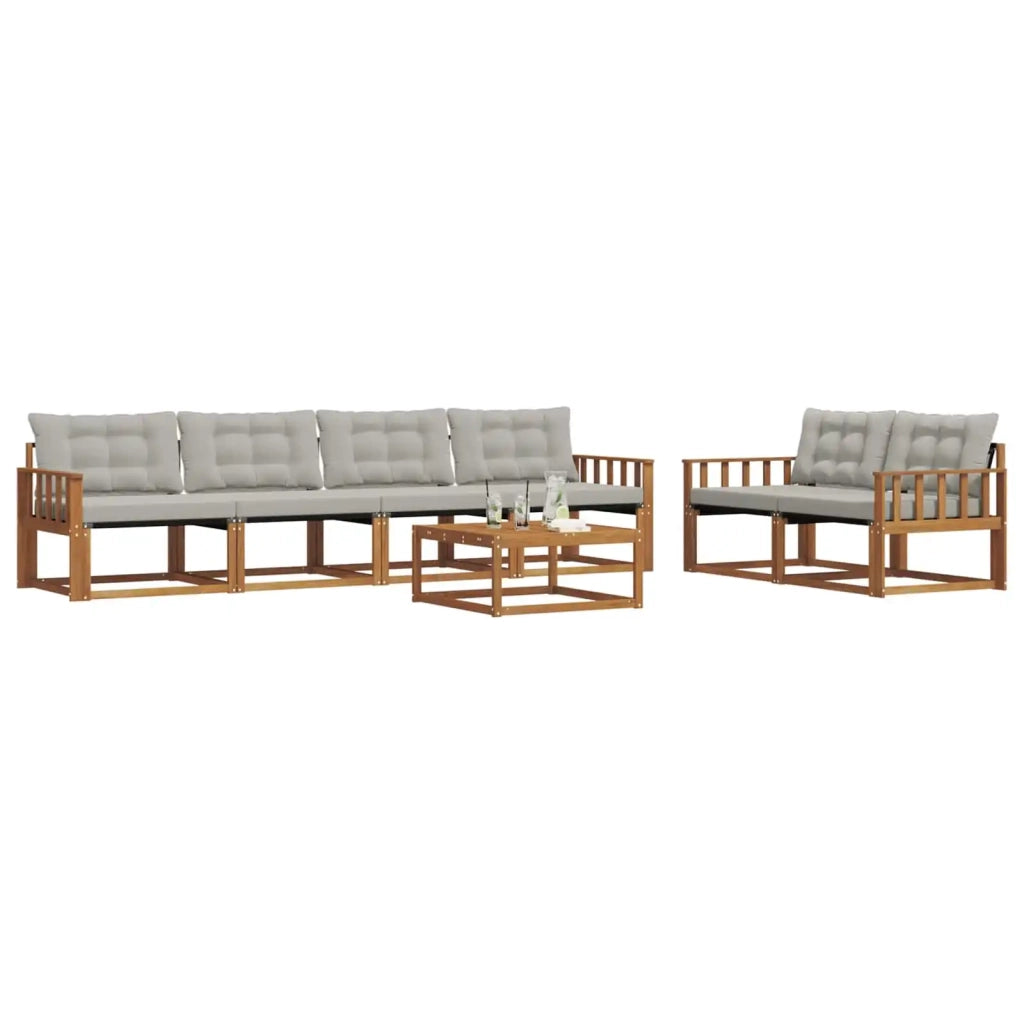 Set di divani da esterno 7 pcs Grigio Naturale e Chiaro