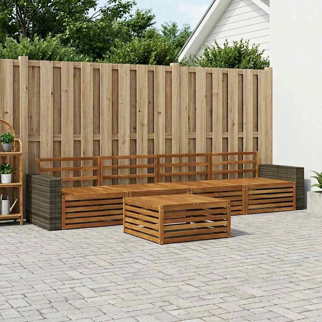 Set di divani da esterno 5 pz Naturale Legno di Acacia Massello 3383007