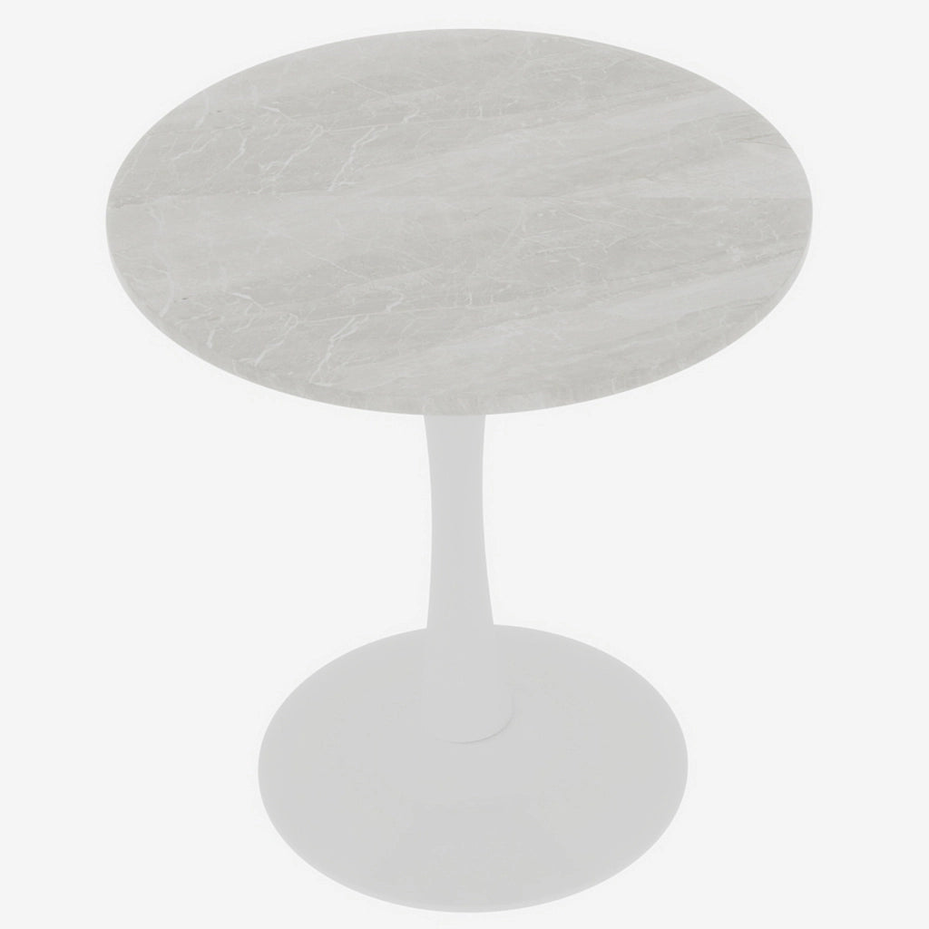 Tavolo da pranzo - rotondo 70 cm - stile mid-century - marmo venato bianco - per 2-4 persone - bianco