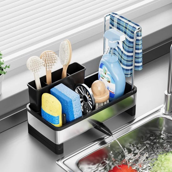 Organizzatore per Gootstelle Cucina con Cassetto per Lava e Porta Utensili per Cucina con Supporto per Asciugamano e Cassetto per Asciugamani (Nero)