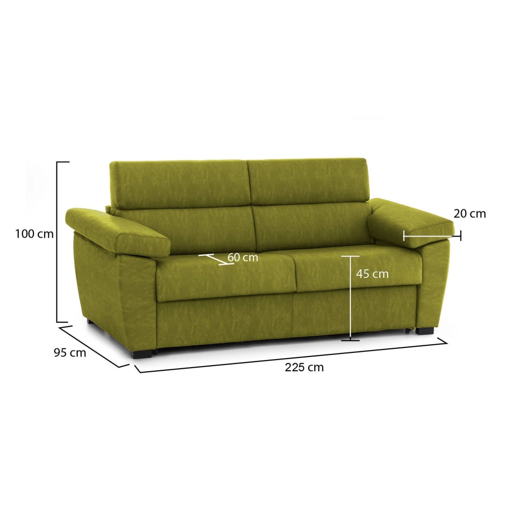 Giffone, Divano Fisso 3 Posti Sfoderabile Made in Italy, 225x95 cm Verde