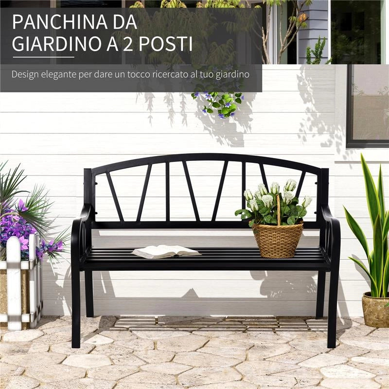 PANCHINA DA GIARDINO 2 POSTI  IN METALLO 128 X 56  X 86 CM NERO