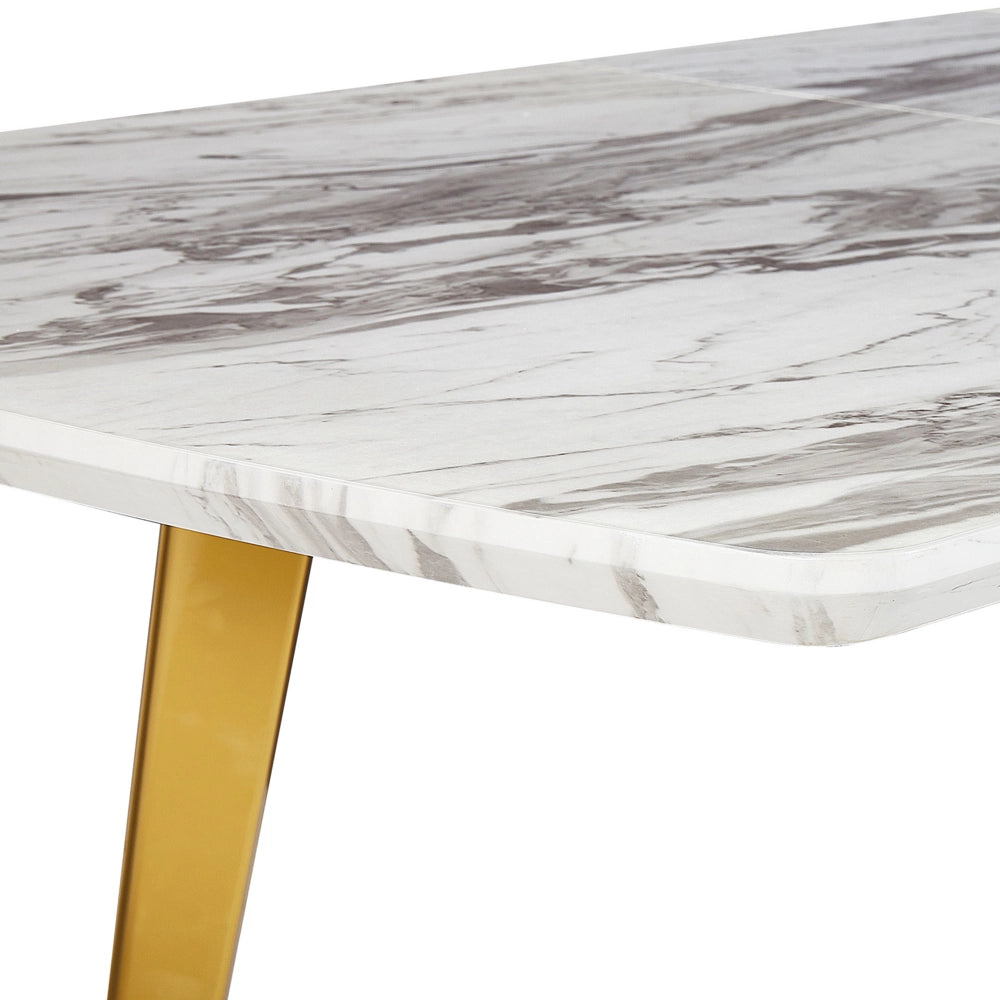 Tavolo da Pranzo MDF Effetto Marmo Gambe Ferro dorato Piano Allungabile Rettangolare 160/200 x 90 cm