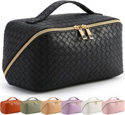 Borse di trucco per donne con grandi tasche portatili, trucco impermeabile con divisori e organizzatore (nero elegante)