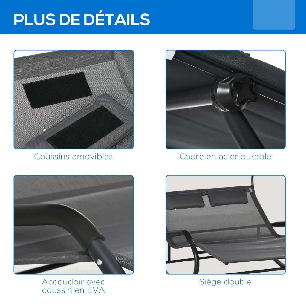 Poltrona chaise longue reclinabile con tetto solare ¨C Zephmum ¨C Nero 200x139x140 cm