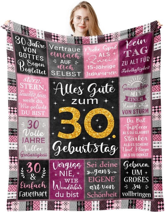 Regalo di compleanno per donna 30 anni, deken di compleanno per donna 30 anni, 30 anni di età, deken di compleanno 150x130CM, idea regalo per sorella, amica, figlia