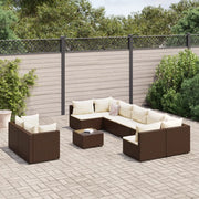 vidaXL Set Divani da Giardino 10pz con Cuscini in Polyrattan Marrone