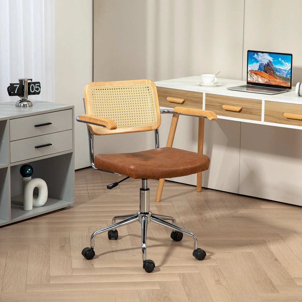 Sedia da Ufficio con Altezza Regolabile e Schienale in Rattan Sintetico ¨C zephmum ¨C Marrone 60x55,5x82-90 cm