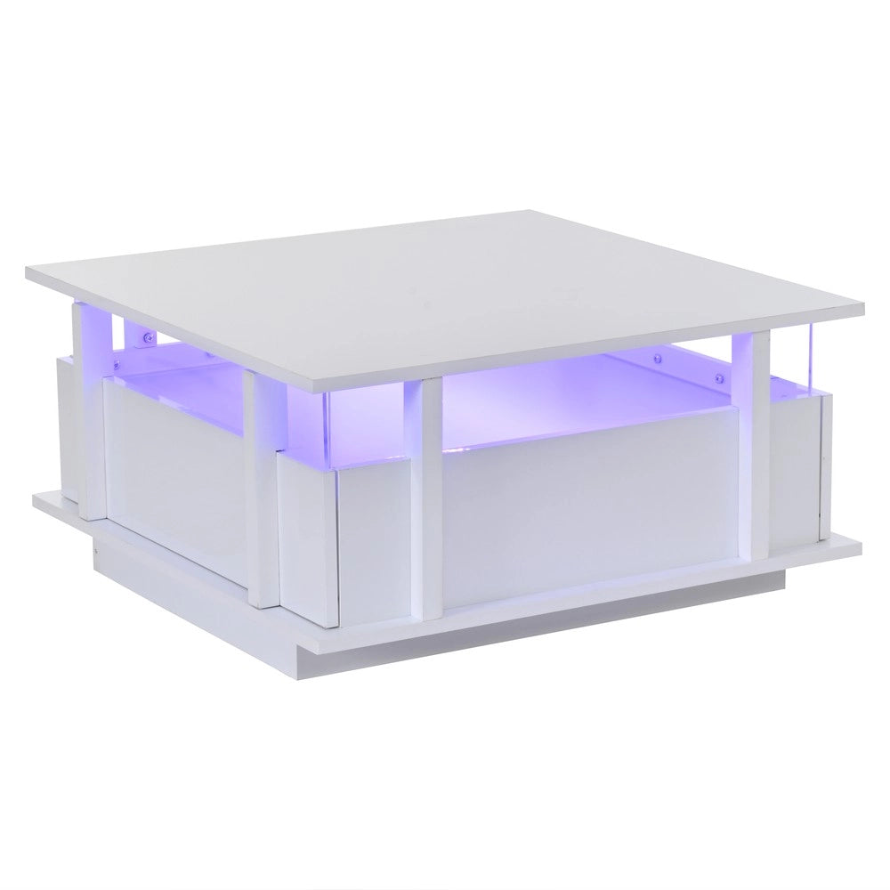 Tavolino da Caff¨¨ con LED, Cassetti e Ripiano in Acrilico ¨C MINIMAL ¨C Bianco Lucido 70x70x35