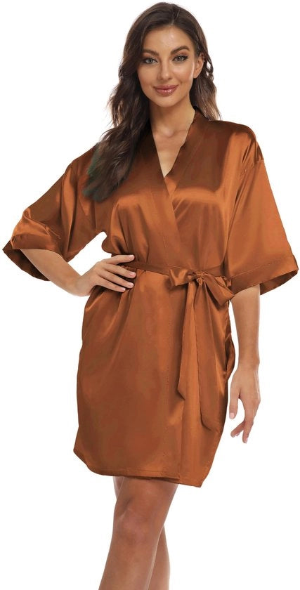 Kimono da notte con cintura e tasche per donne, V-collare corto, 3/4 maniche, estivo, XXL
