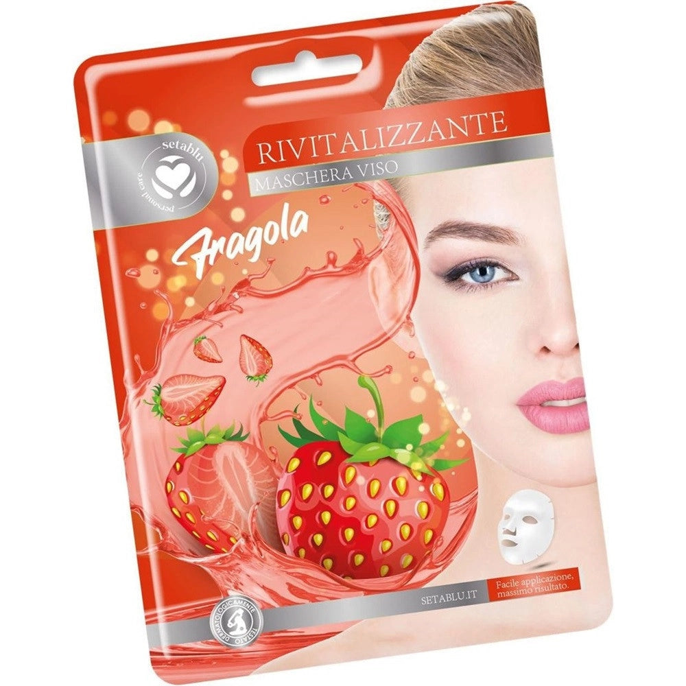 Trade Shop - Maschera Viso Alla Fragola In Tessuto Rivitalizzante Per Cura Pelle Facile Applicazione -