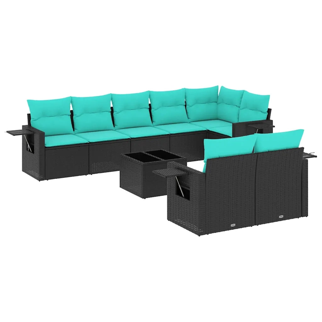Set Divani da Giardino 9 pz con Cuscini Nero in Polyrattan 3220426