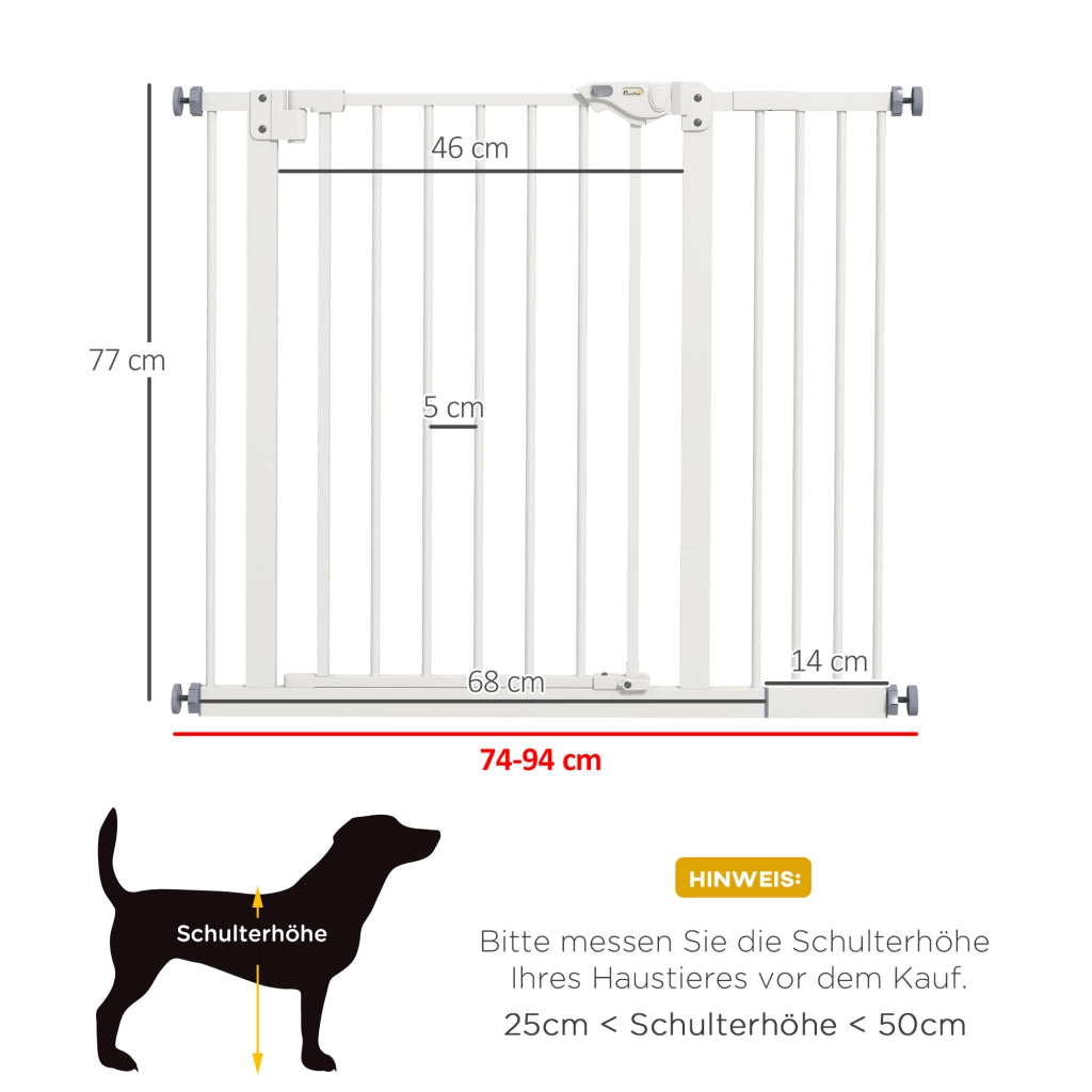 Cancelletto di Sicurezza per Cani ¨C Xylo ¨C Metallo e Plastica, 74-94 cm, Bianco