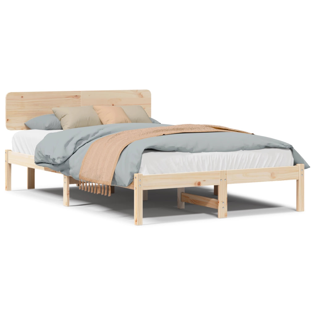 Struttura Letto con Testata 140x190 cm in Legno Massello di Pino