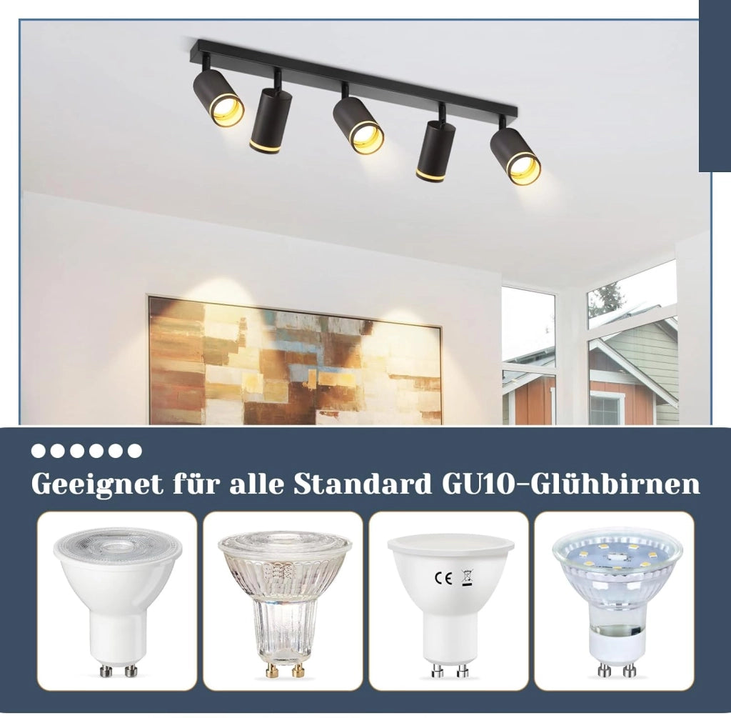 ZMH Faretto da soffitto Nero 5 Luci GU10 Orientabile da Interno in Metallo per Corridoio Soggiorno Senza Lampadine