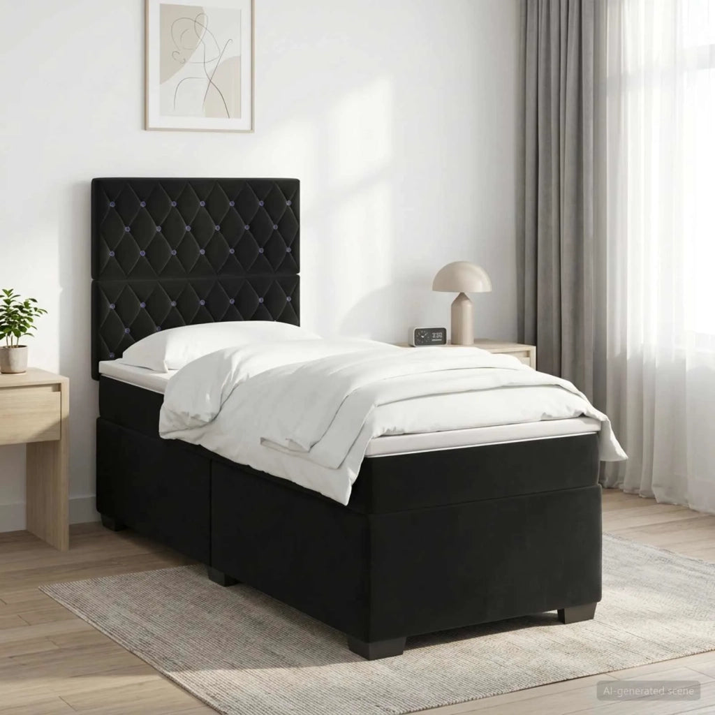 Letto box spring con materasso Nero 100 x 200 cm Velluto 3453580