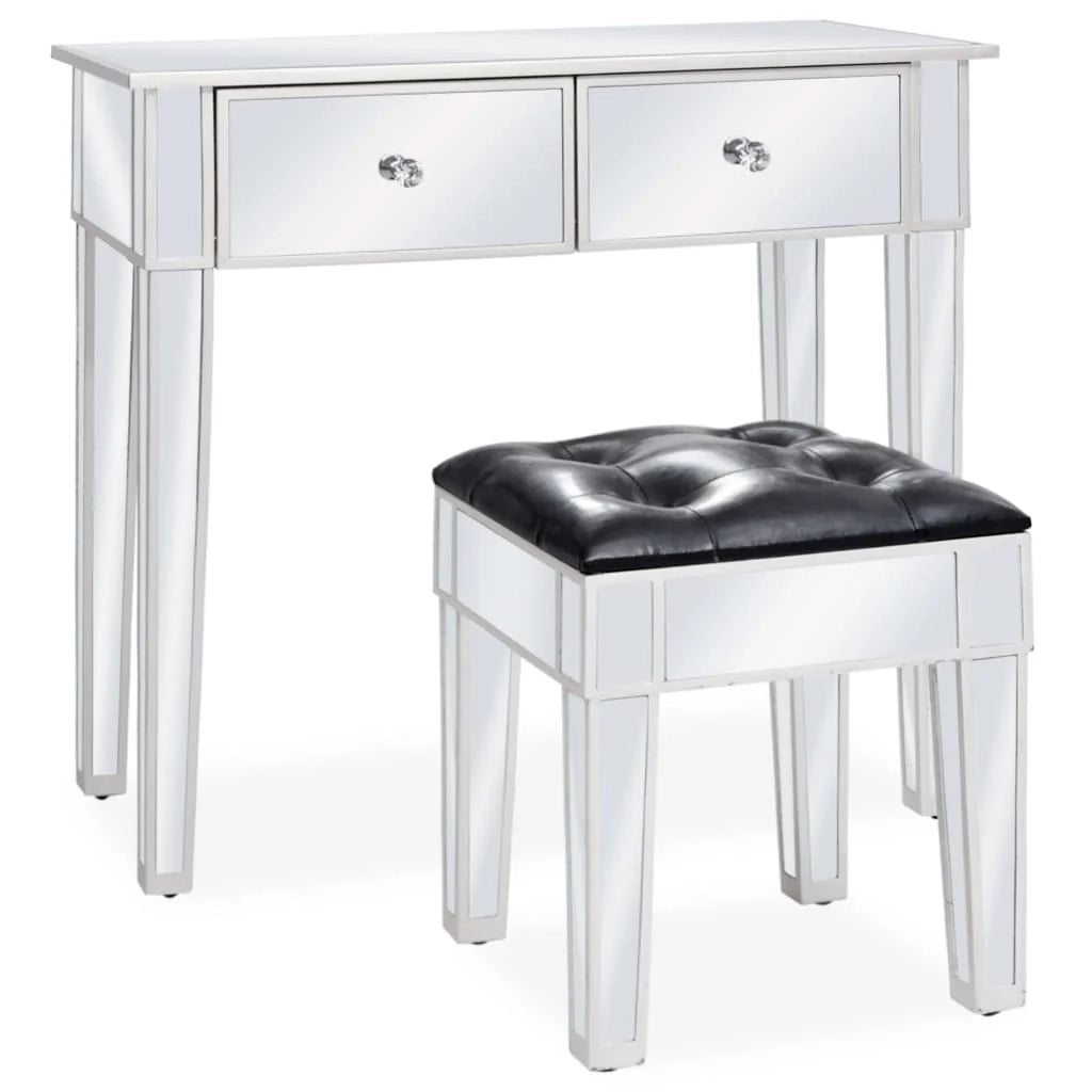 Toeletta tavolo da trucco di design mobili per camera da letto specchio 80 x 38 x 76 cm con sgabello MDF e vetro 02_0006380