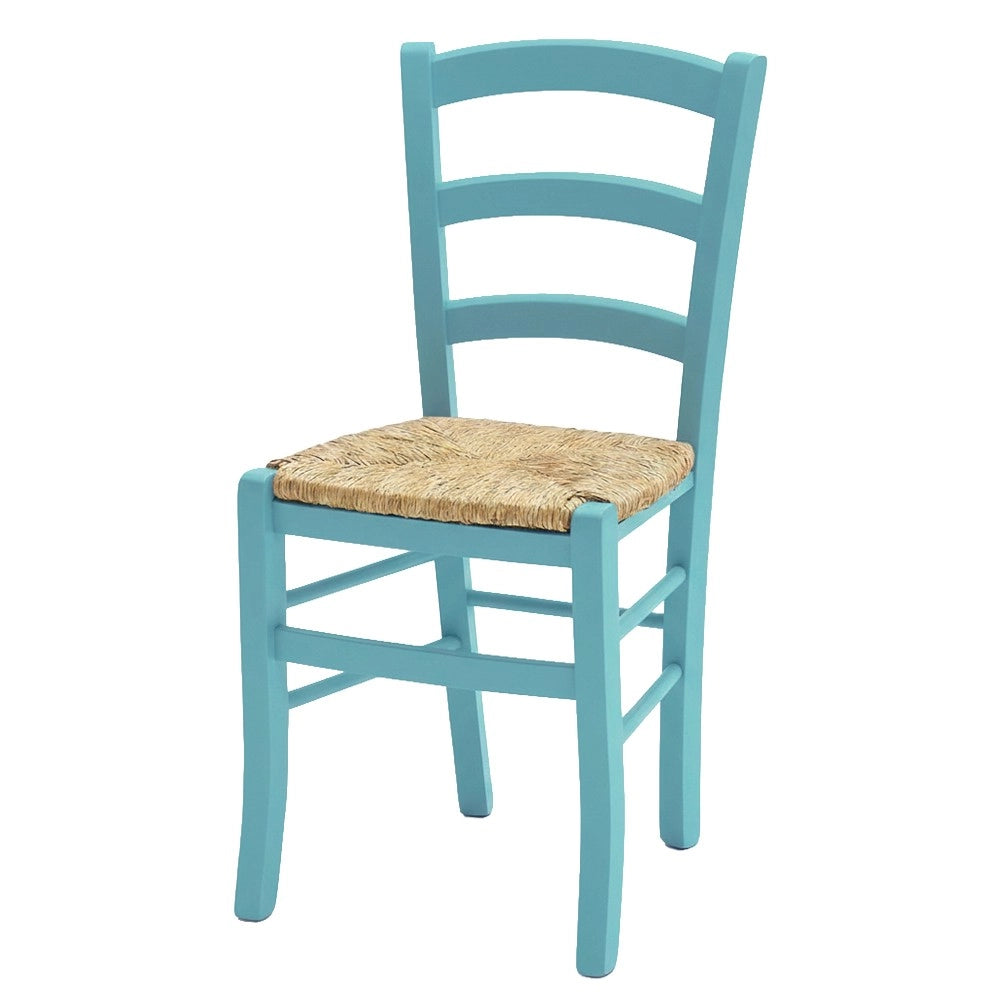 Set 2 sedie in legno di faggio con seduta paglia Venezia colore anilina celeste