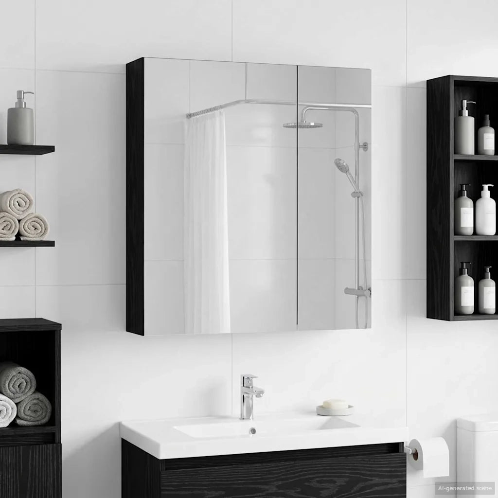 Mobiletto per specchio da bagno Rovere Nero 60 x 14,5 x 70 cm