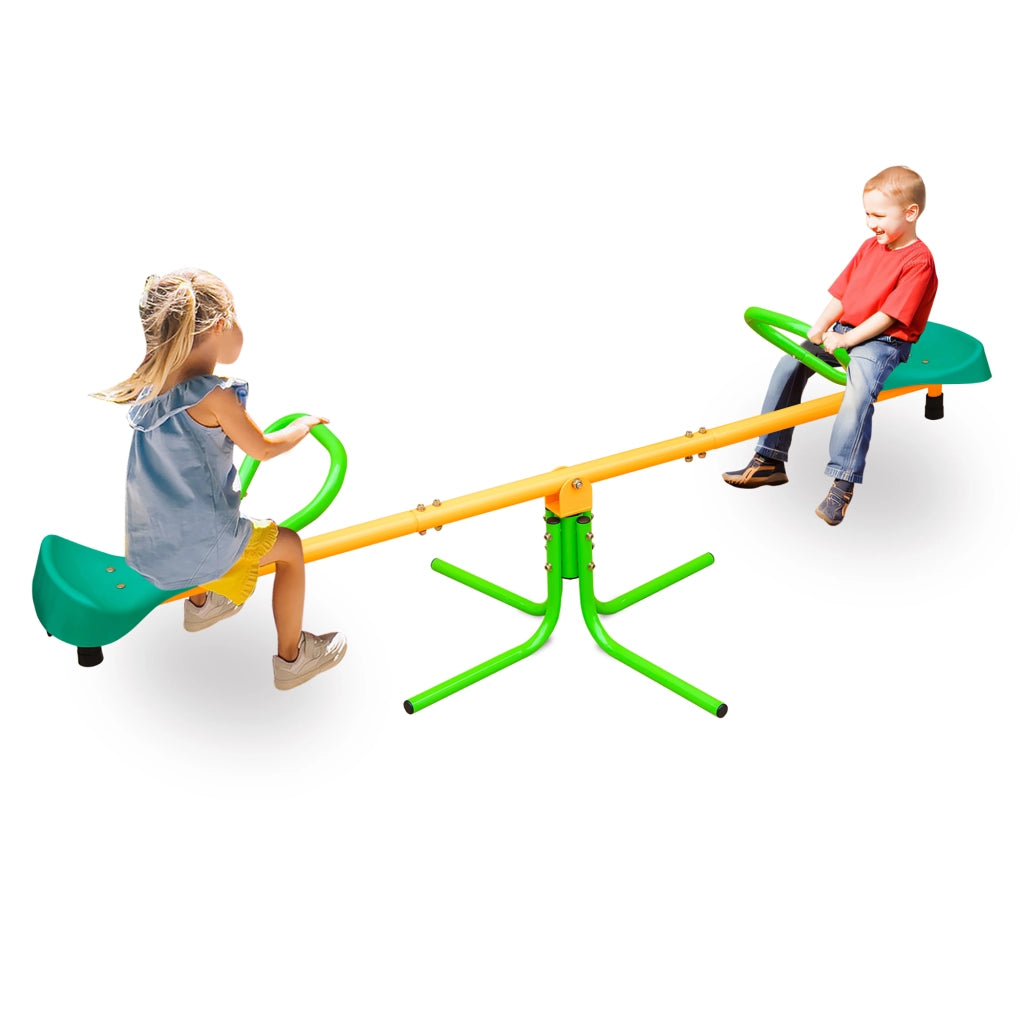 Dondolo Basculante per Bambini 2 Posti 180;34 cm con Sedute Antiscivolo; Verde e Giallo