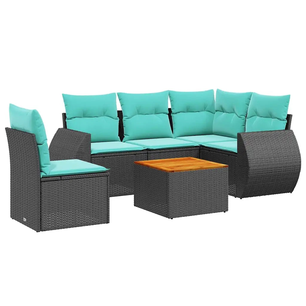 Set Divani da Giardino 6 pz con Cuscini Nero in Polyrattan 3225007