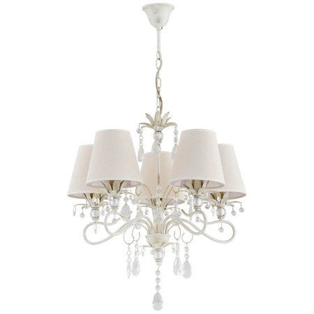 Lampadario glamour Lukrecja bianco con cristalli 5xE14 Alfa