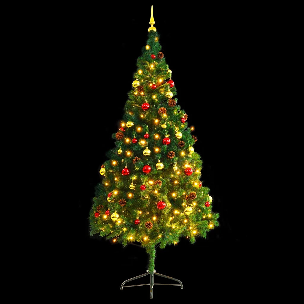 Albero di Natale | Decorazioni natalizie Preilluminato con Palline Verde 210 cm