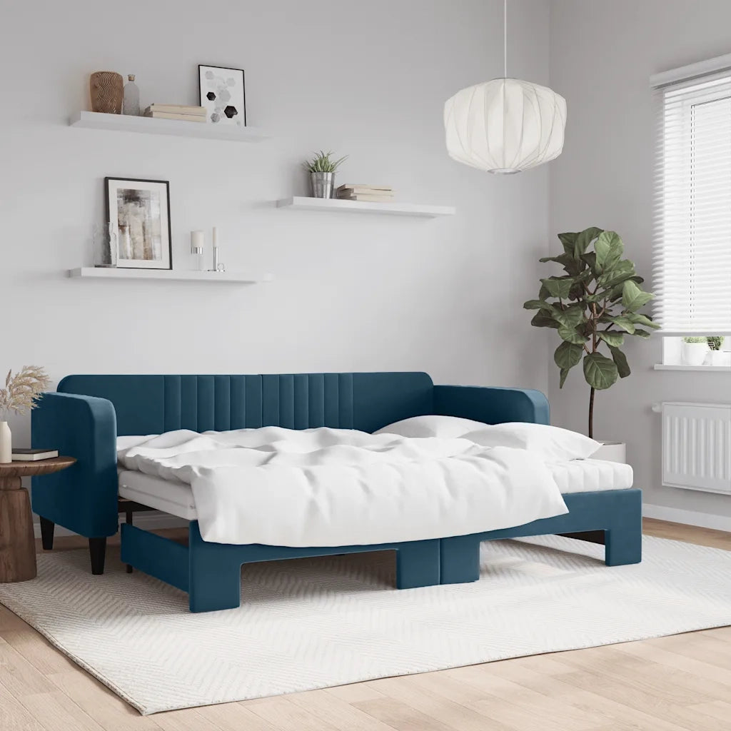 Divano Letto Estraibile con Materassi Blu 80x200 cm Velluto 3197079