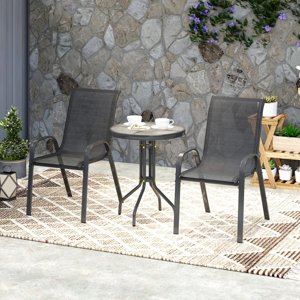 Set Salotto da Giardino 3 Pezzi con 2 Sedie e Tavolino Rotondo in Acciaio Nero