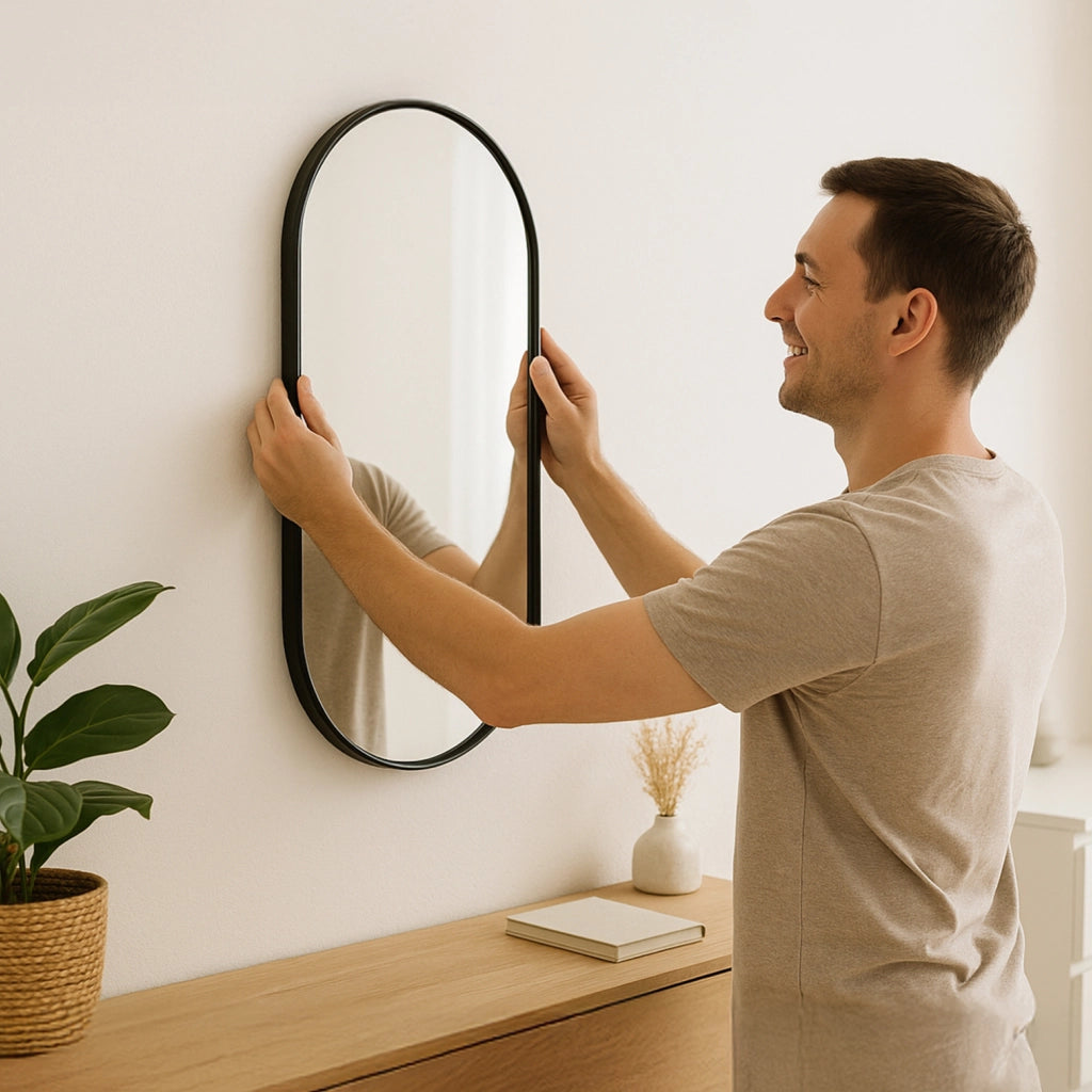 Specchio da Parete Picciano Ovale 40 x 80 cm Nero opaco [en.casa]