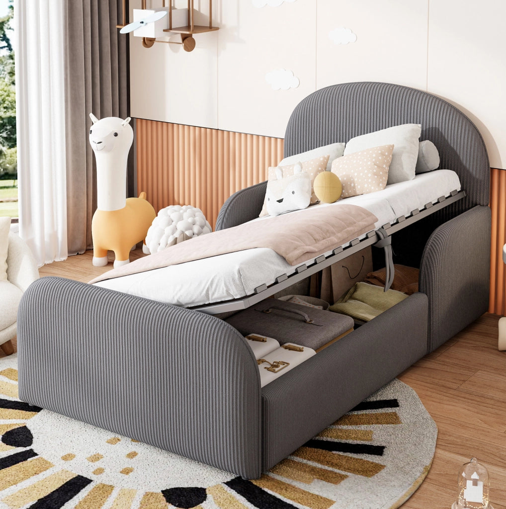 Letto imbottito per bambini 90x200 cm con contenitore grigio