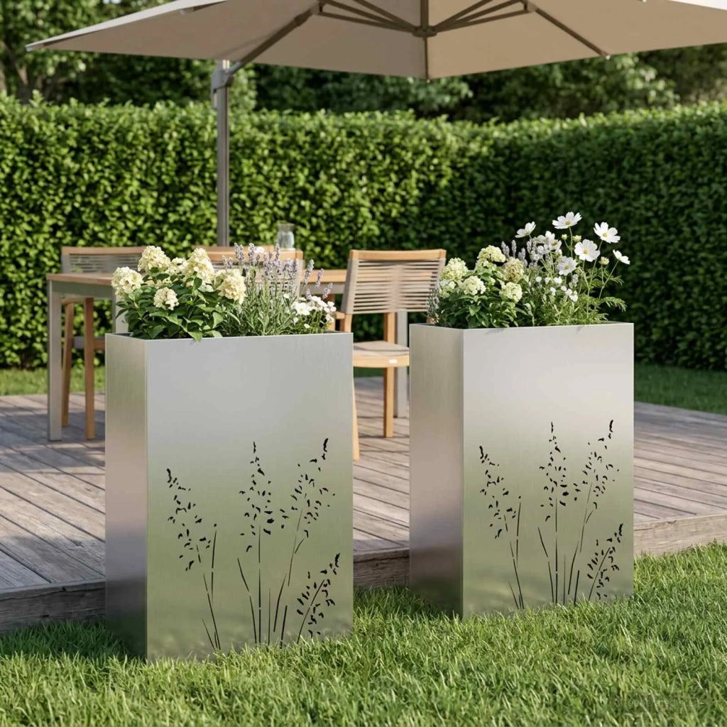 Vaso da giardino 2 pz Argento 50 x 30 x 75 cm Acciaio Inox 8005787