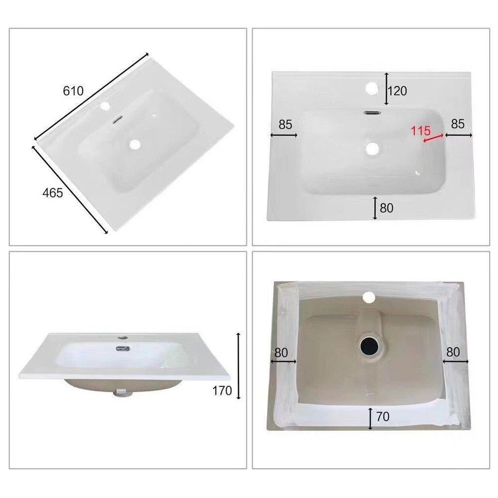 Lavabo consolle da appoggio VAS836-60 61x46.5x14 cm. bianco