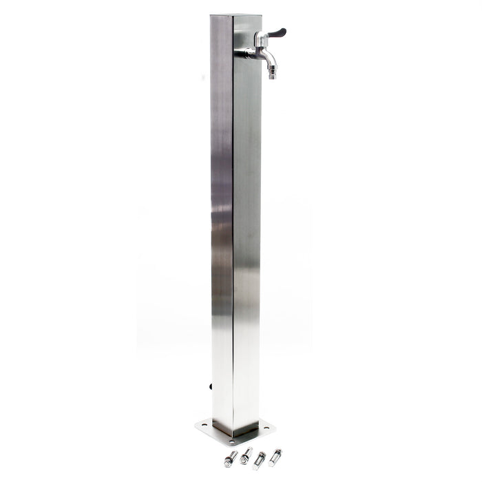 Fontanella in acciaio inox 95 cm, colonna d'acqua con rubinetto e raccordo, resistente ai raggi UV e al gelo