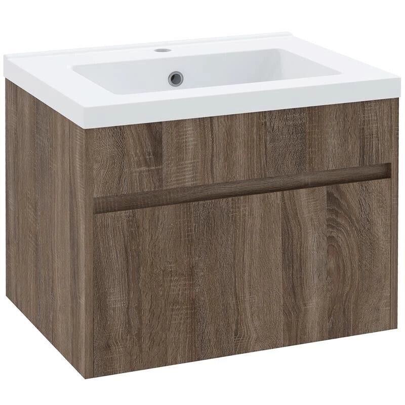 MOBILE LAVABO DA 60CM CON CASSETTO IN LEGNO E LAVANDINO IN CERAMICA, MARRONE CHIARO