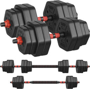 SONGMICS Set di Manubri con Barra di Collegamento, Manubri Corti, Peso Esagonale per Allenamento, Fitness, Sollevamento Pesi a Casa, Palestra